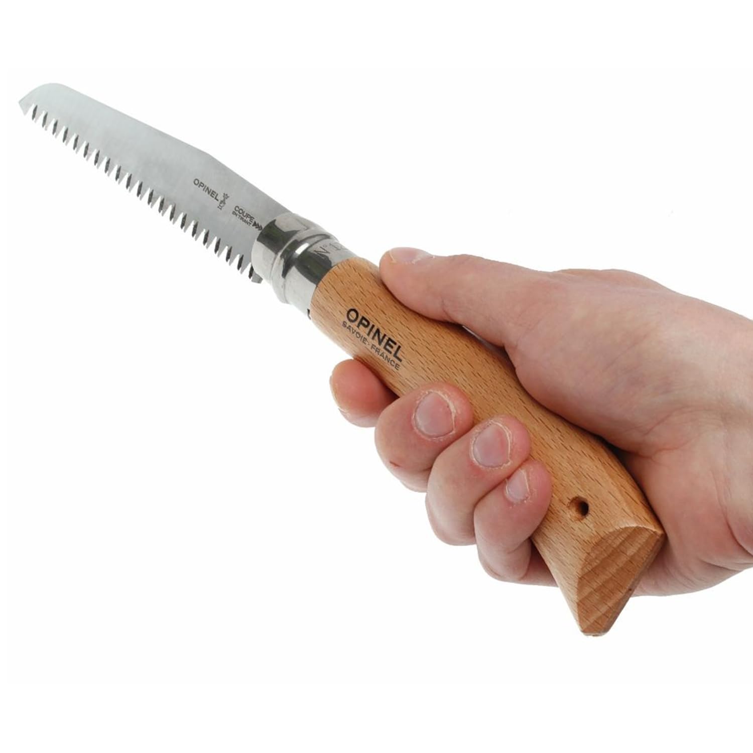 Opinel - Scie de Poche N°12 - Lame Dentée 12 cm Acier Carbone, Manche Bois de Hêtre, Bague de Sécurité Virobloc - Idéal Jardinage, Outdoors - Garantie à Vie