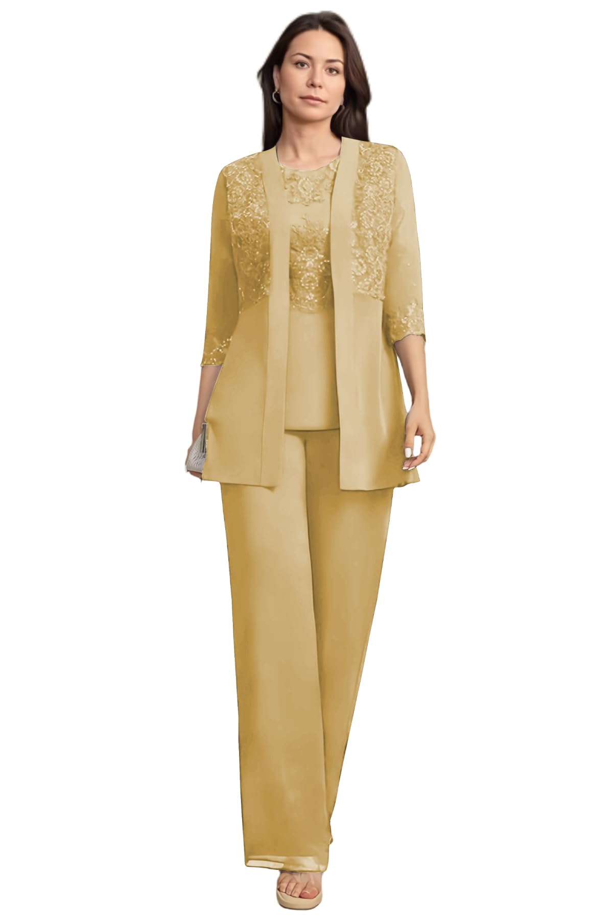 3 Pieces Sequin Mother of The Bride Pant Suits for Women Dressy Lace Applique Mother of The Groom