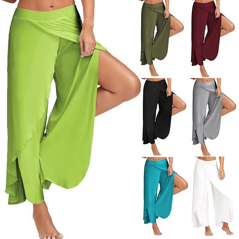 Pantalones de baile para mujer, de gasa, sueltos, para bailar, de pierna ancha, leotardo latino, yoga, práctica, cintura alta, pantalones largos suaves para el hogar