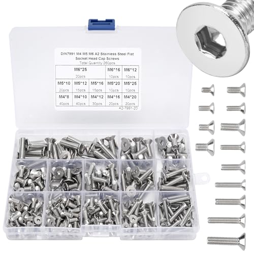 260pcs Edelstahlschrauben, Standard Innensechskant Senkkopfschrauben Set M4/M5/M6, 304 Edelstahl Flachschrauben Set für Elektronikindustrie, Metrische Maschine, Befestigungen 260pcs Edelstahlschrauben, Standard Innensechskant Senkkopfschrauben Set M4/M5/M6, 304 Edelstahl Flachschrauben Set für Elektronikindustrie, Metrische Maschine, Befestigungen