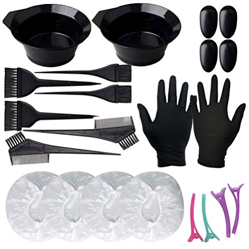 Pixnor 22Pcs Hair Dye Coloring Set,Dye Brush and Bowl Set Coloring Tools Hair Tinting Bowl, Dye Brush,Ear Cover,Hat,Gloves for DIY Salon