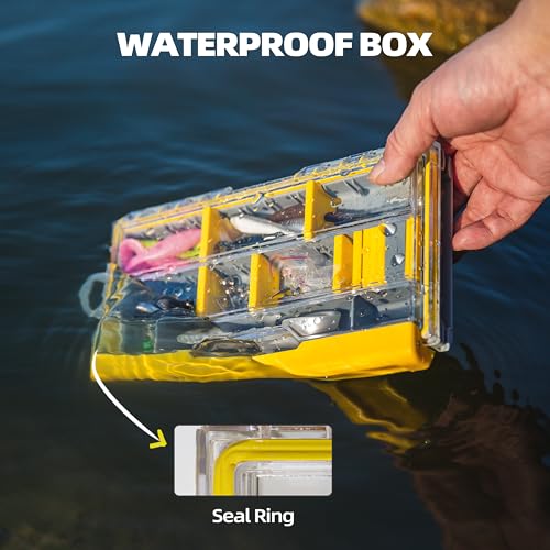 Image of RUNCL 3500 Standard Fishing Tackle Box, Waterproof Floating Lure Storage Box with Adjustable Dividers, Clear Rust-Proof Utility Tray for Terminal Tackle, Hooks and Sinkers