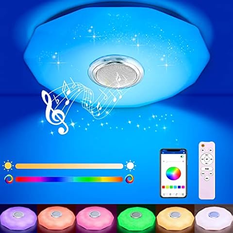 Wholede Lámpara de Techo Led con Altavoz Bluetooth y Cambio de Color RGB Cover