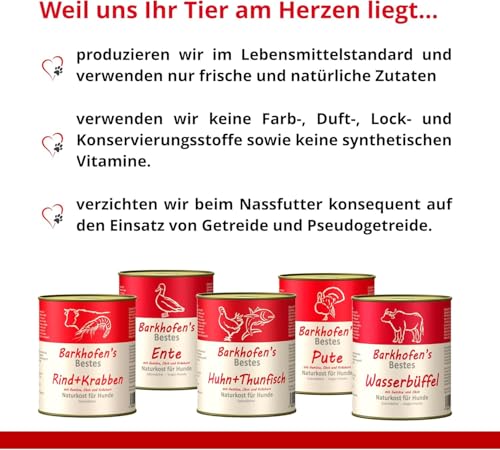Barkhofen Tiernahrung Nassfutter für Ihren Hund 6X 800 g – Hundefutter nass & getreidefrei mit Rind & Kaninchen – Hunde Futter in Dosen ohne Getreide