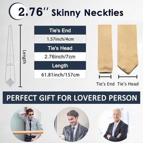 Image of Mantieqingway Pointed Knit Ties for Men Pure Color 2.76'' Skinny Neck Tie Formal Business Knitted Tie for Daily Wedding Party