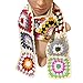 BIBITIME Handmade Knit Colorful Grid Floral Granny Square Scarf Crochet Warm Neck Warp Women Lady Winter (One Size, Multi Random)