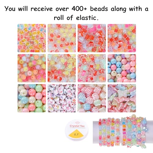 Image of ambitieux DIY Bracelet Making Kit for Girls - 500+ Glossy Beads in Mix Shapes with Candy, Pastel, Alphabet, and Butterfly Beads + Elastic Thread - Jewellery Craft Kit for Kids Age 6-12