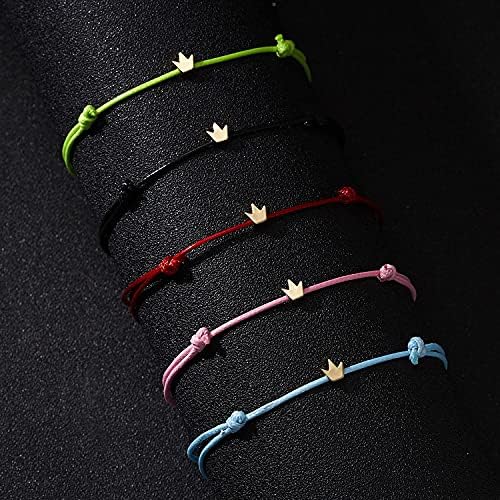 Simple Adjustable Braided Heart Shaped Bracelet with Wish Cards Star Wrap Wristband Bangle for Women Friendship Jewelry 5Pcs/Pack-Crown - Image 7
