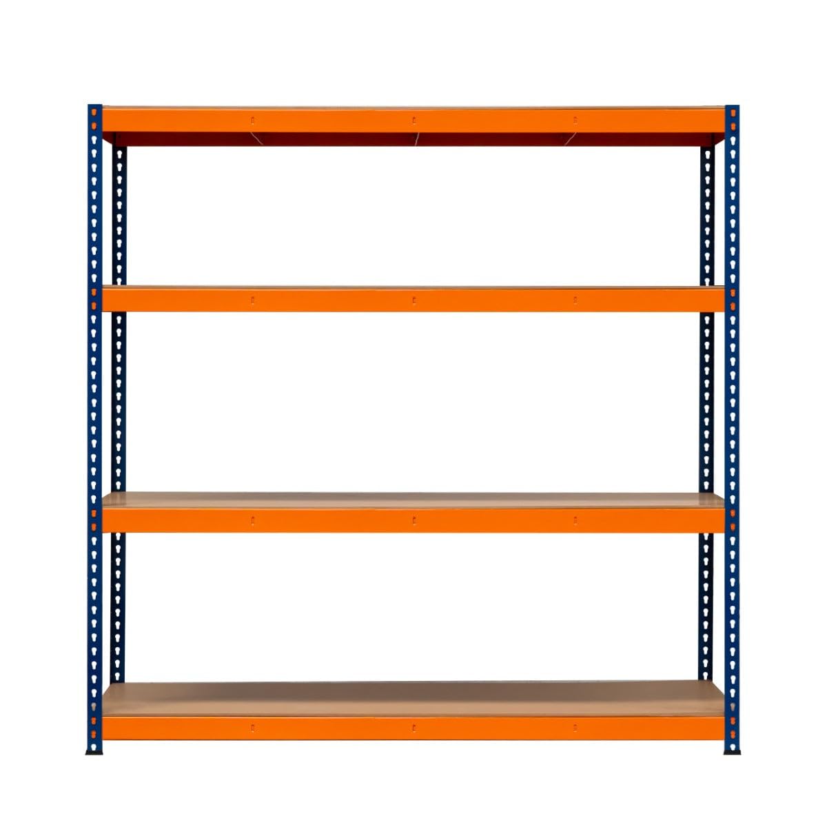 Regał garażowy wytrzymały 4-poziomowy regał S-Rax 180 cm x 180 cm x 60 cm stojak stalowy 300 kg pojemność na półkę regulowany układ 100% bezśrubowe gumowe nóżki 3 wzmocnione pręty nośne magazyn