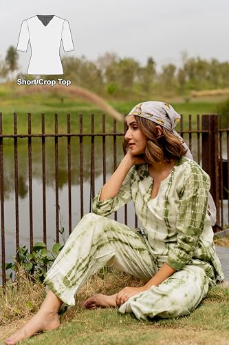 Image of MIRCHI FASHION Pure Cotton Cord Set | Shibori Printed Short Kurti with Palazzo Pant | Ethnic Co-ord Set for Women | Summer Office Wear