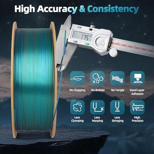 Image of Silk Tricolor PLA Filament 1.75mm, 3D Printer 3-in-1 Multicolor PLA Filament, Dimensional Accuracy + /-0.02mm 1KG Spool (2.2 lbs), Shiny Silk Texture, Triple Color Silk PLA Filament (Red Blue Green)