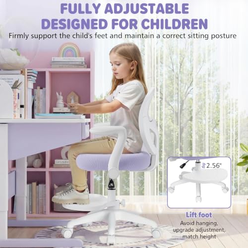 Image of HOFFREE Kids Desk Chair Ergonomic Study Chair with Flipped Armrest-Purple