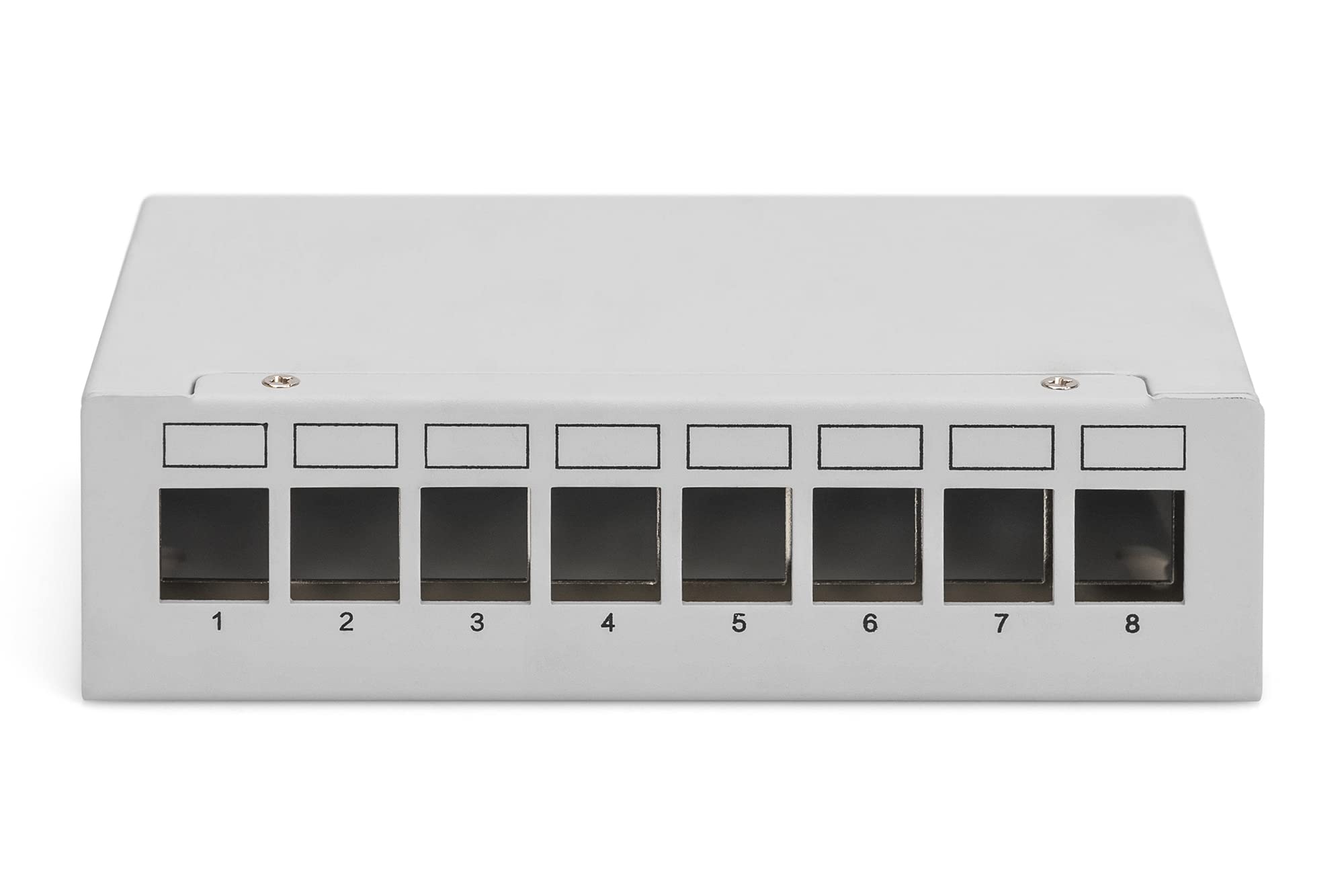 DIGITUS Set: Patchpanel – Modular – Desktop – 8-Port – Geschirmt – Grau – Mit 8x Cat6A Keystone-Modul