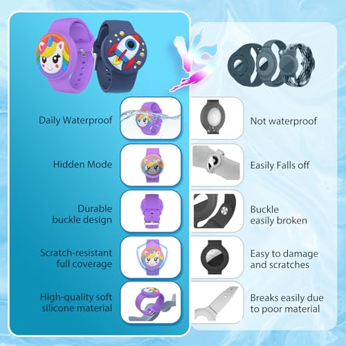 Image of Waterproof Air tag Bracelets for Kids (2 Pack) - Soft Silicone Hidden Air tag Wristband - Lightweight GPS Tracker Holder Compatible with Apple Airtag Band for Child