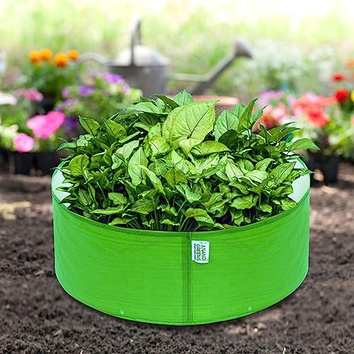 Image of Anandi Green's Premium HDPE Uv Protected 220 GSM Round Shaped Green Colour Plants Grow Bags Suitable for Terrace and Vegetable Gardening (Pack of 5, 24x9 INCH)