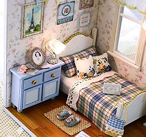 QLKJ DIY Haus Modell Holzpuppe Haus Handgefertigte Miniatur Bausatz-Sunshine üBerlauf Modell MöBel – Bild 5