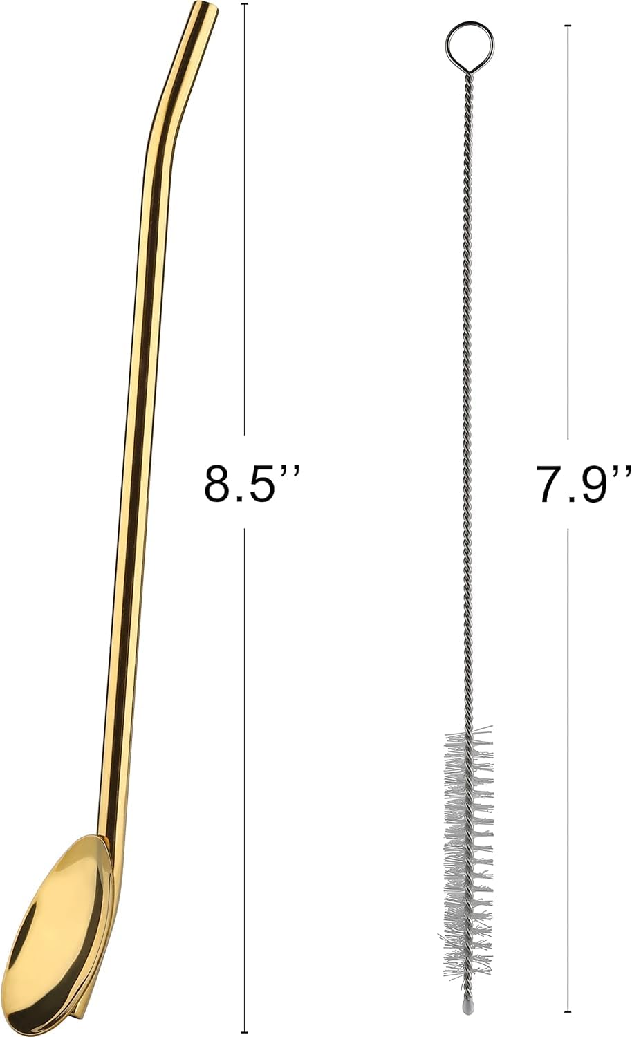Homeish Reusable Stainless Steel 2-in-1 Straw Cum Spoons Set of 6 with Cleaning Brush | Long Metal Straw Spoons for Ice Tea, Milkshake, Drinks, Cocktails, Eco-Friendly, Food Grade (Golden) 1