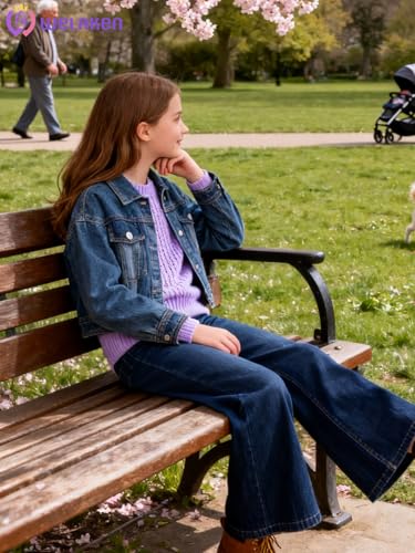 Image of WELAKEN Print Denim Jacket for Girls & Kids II Little Girl's Button Down Crop Jean Jacket Coat