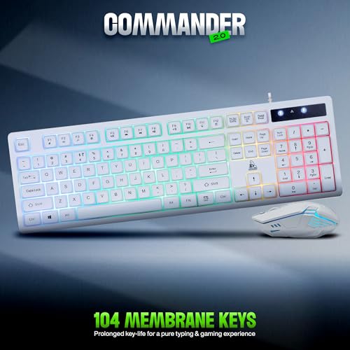 Image of TAG Gamerz Commander 2.0 RGB Gaming USB Keyboard and Mouse Combo|Floating Keycaps|Rainbow RGB Backlight Effects|Silent Keys|Multimedia Keys|1600 DPI with 4 Buttons Gaming Mouse for Pc /Laptop /Mac-White