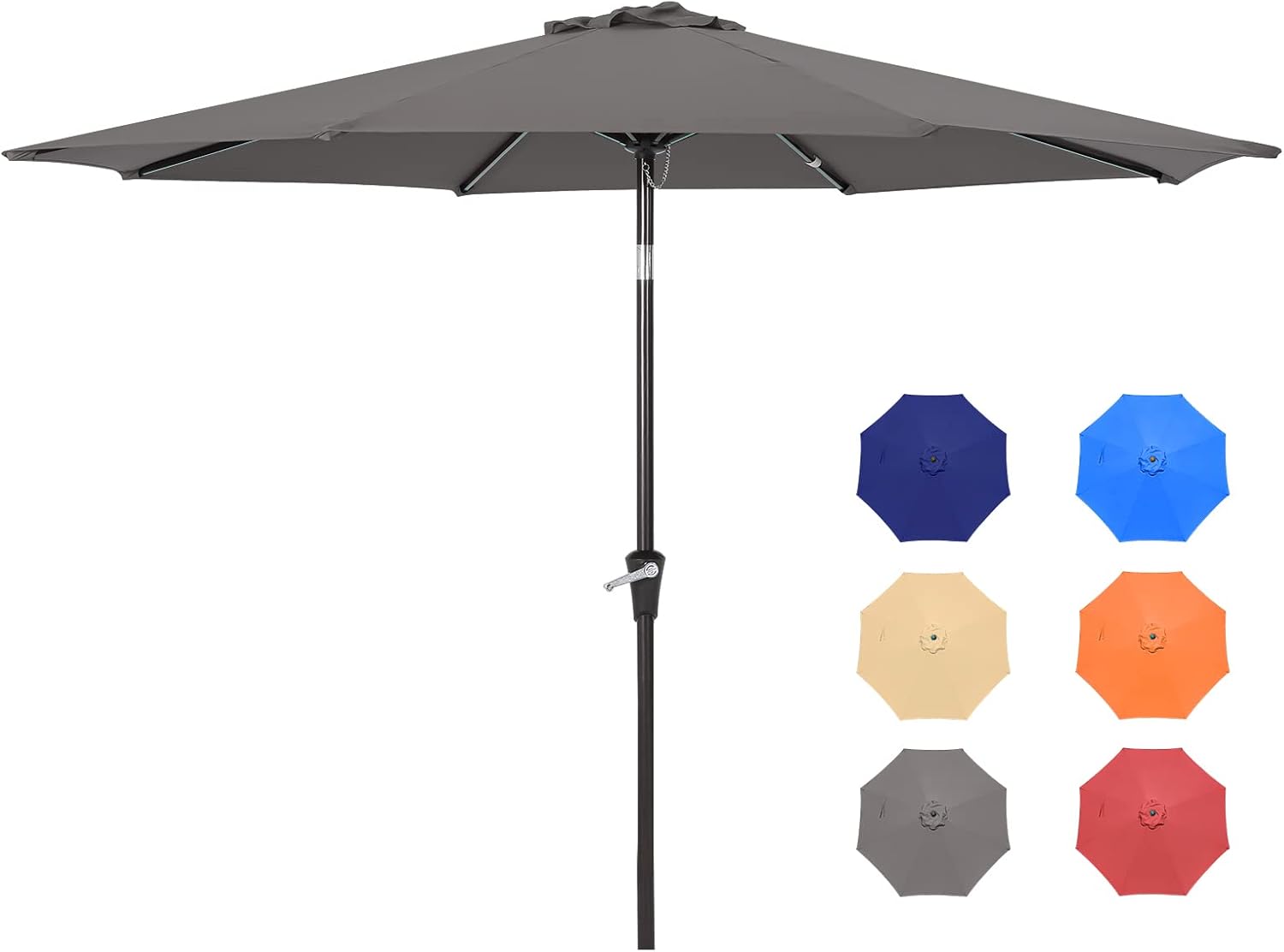 9FT Patio Umbrellas, Outdoor Patio Table Umbrella with Tilt Adjustment and Crank Lift System for Ourdoor Patio, Lawn, Backyard, Pool, Market, Grey