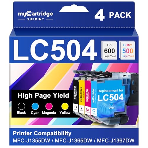 Image of myCartridge SUPRINT LC504XL Ink Cartridges Replacement for Brother LC504 /LC504XL Compatible with Brother MFC-J1355DW MFC-J1365DW MFC-J1367DW Printer (4 Pack, Black, Cyan, Yellow, Maganta)