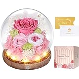 プリザーブドフラワー ガラスドーム ピンク 枯れない花 本物のバラ LEDライト付き アレンジメント ホワイトデー お返し 女性 人気 お花 お祝い 誕生日プレゼント