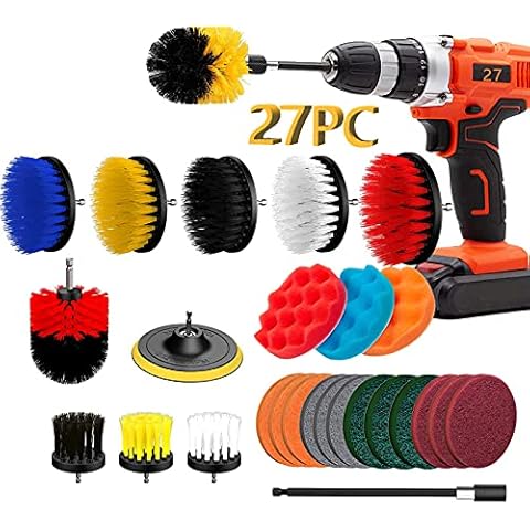 Drill Brushes for Cleaning 27 Pieces, BRITOR Drill Brush Attachment Set, Power Scrubber, Drill Brushes with Extend Long Attachment, Scrubbing Pads for Tile Sealants, Bathtub, Sinks, Floor, Wheels Cover