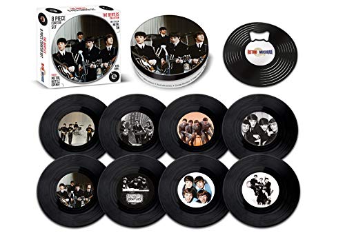The Beatles - 8-delige Mini Vinyl Record Coaster Set met Tin & Magnetische Flesopener van Retro Musique