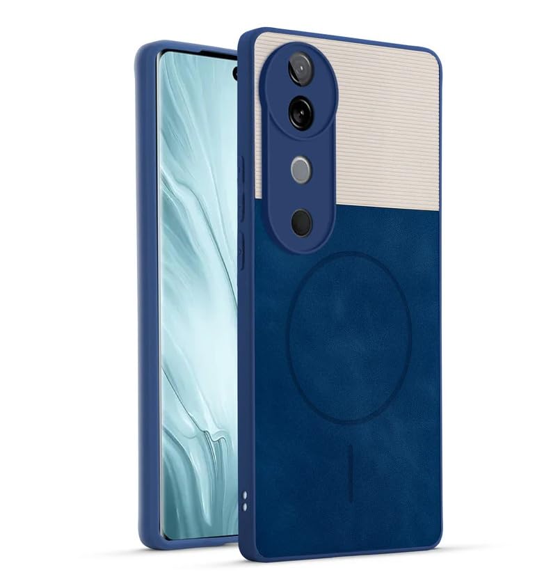 Image of Bintage CASE Mac Safe Design Hard Light Weight Back Case | Soft Border Camera Protect | Dual PU Leather Finish Back Cover Compatible for Vivo V40 5G / V40 PRO 5G - White & Blue