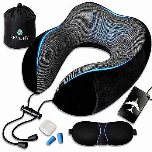 Almohada de Viaje para Cuello, Cojin Cuello Viaje de Espuma Viscoelástica ideal para Avión, Tren y Coche, Cojin Cervical Viaje, Almohada Cervical Viaje con Antifaz, Tapones, Etiqueta de Maleta y Bolsa