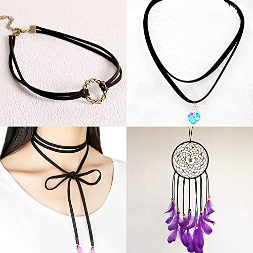 Cordón de gamuza de 5 mm plano, tira de piel sintética negra para hacer collares 8