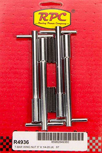 Image of Racing Power Company Valve Cover Fastener, Stud, 1 /4-20 in Thread, 1.375 in Long, Wing Nuts, 5-3 /8 in Long, Steel, Chrome, Set of 4