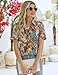 ZHENWEI Womens Black Floral Short Sleeve Polo Shirts V Neck Collared Blouses Casual Business Summer Tops,Black Floral,M