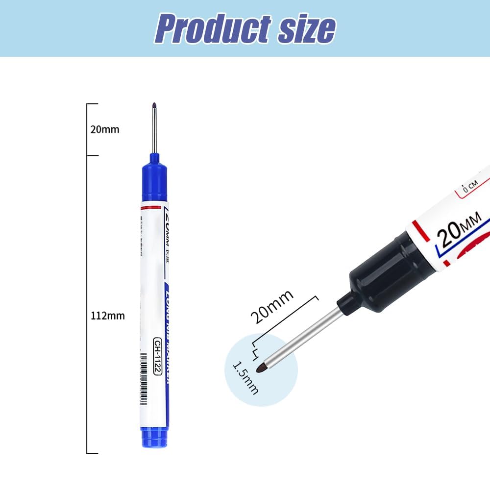 5PCS Long Head Deep Hole Markers - 20mm Deep Reach Waterproof Permanent Metal Marking Pens Red — view 7