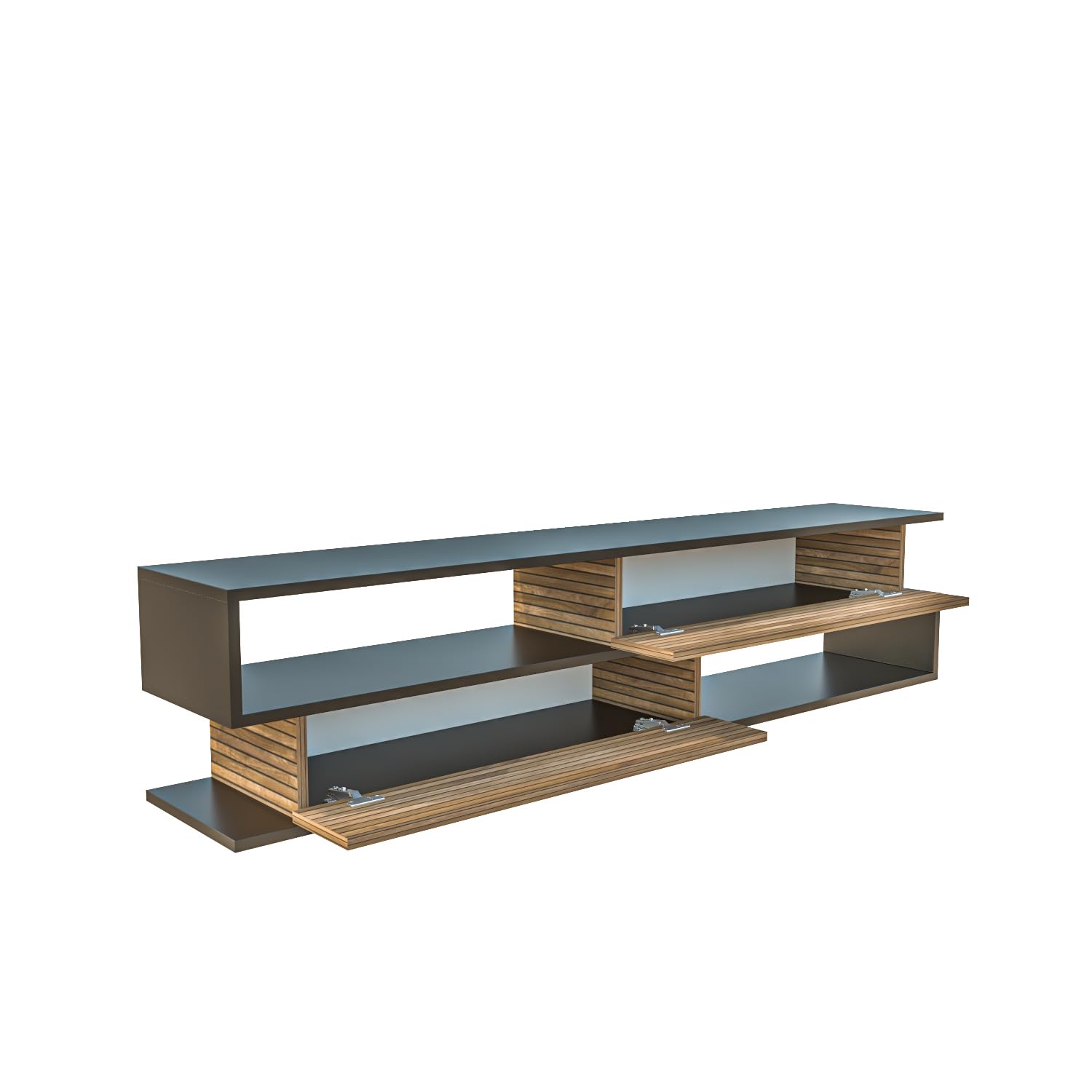 DECOROTIKA Meuble TV Cortez 160 cm avec 2 armoires et 2 niches - Noir et Effet Alina