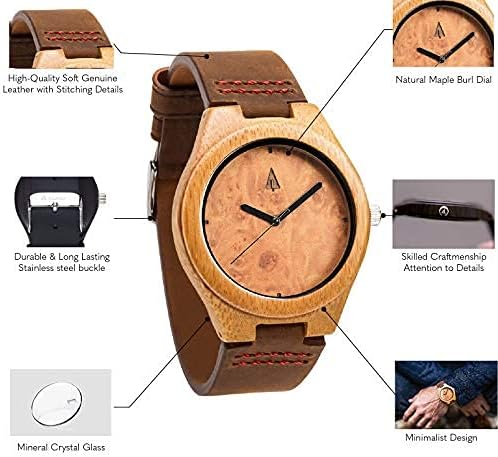 Treehut Men Wooden Quartz Analog Premium Quality Leather Strap Durable Wrist Watch