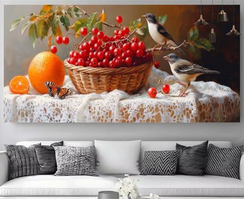 Diamond painting XXL 70x140cm oiseau et fruit kit complet broderie diamant