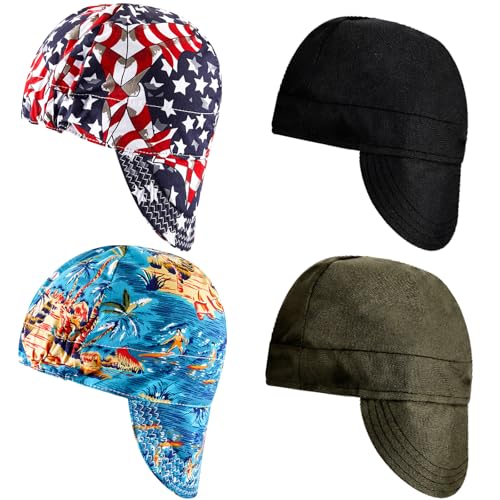 Image of Hercicy 4 Pcs Welding Cap Flame Resistant Cotton Welding Hat for Men Women's Welders Caps Fit Most Helmet Sweat Absorption Mesh Hat for Welder Electrician Gas Station (Stylish)