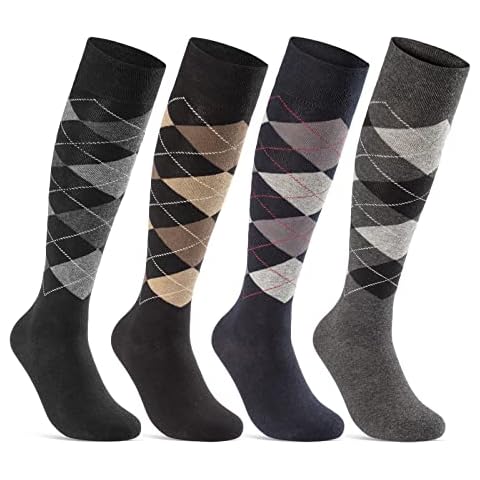 6 Pairs Knee High Socks Men Cotton Argyle pattern checkered (9-11, 6 Pairs | Color mix) Cover