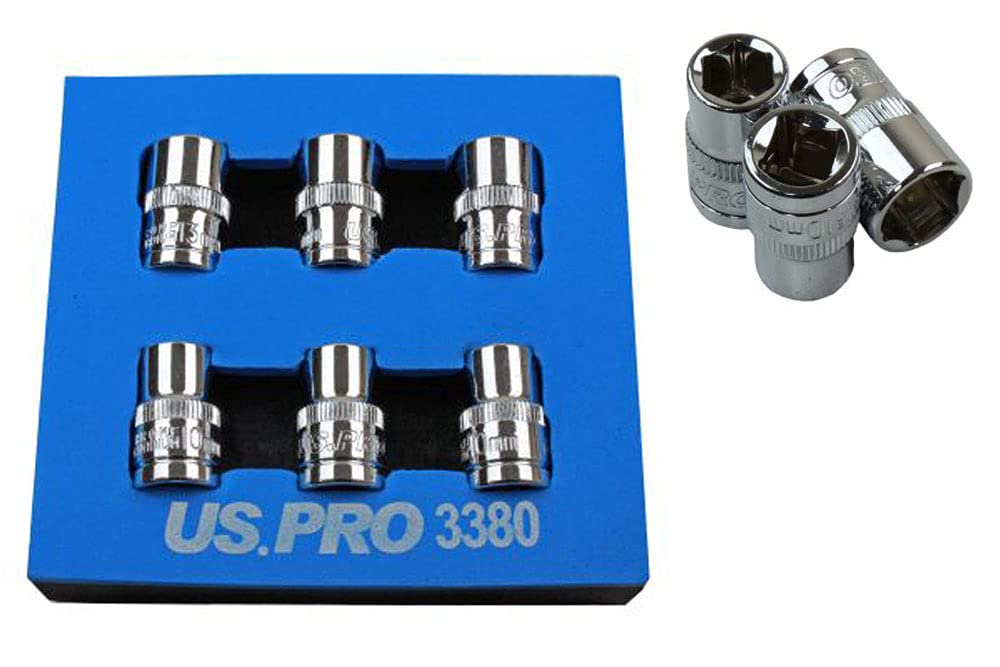 Us Pro Tools 6Pc 3/8'' Dr 10Mm + 13Mm 6Pt Shallow Socket Set, Sockets 3380 Size 6