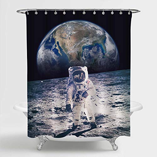 MitoVilla NASA Spaceman Walking on The Moon Shower Curtain, Outer Space...