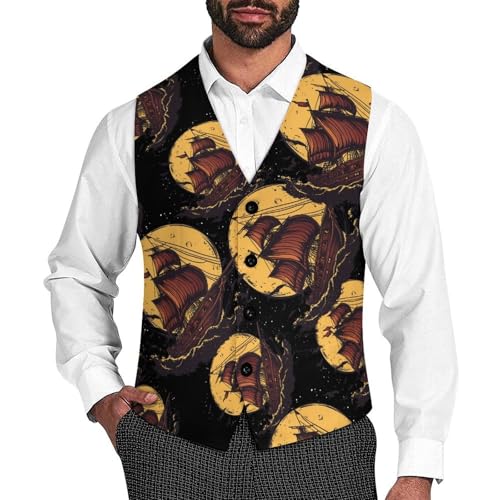 Sailboat Sail Sailing Ship Men's Suit Vests Dress Vest V-Neck Waistcoat Slim Business Formal with Pocket