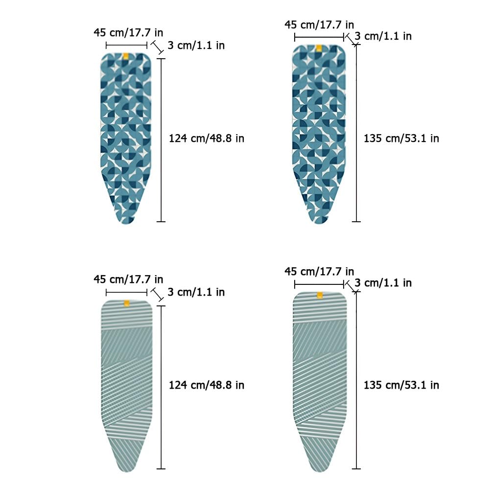 Funda para Tabla de Planchar de 135 x 45 x 3 cm 3 Capas: Algodón, Malla de Fibra, Capa Inferior Impermeable Ajustable con Cordón(Bleu,53.1 L x 17.7 in W (135 x 45 cm))