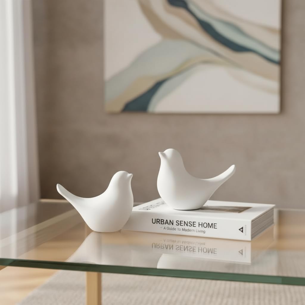 URBAN SENSE® Ceramic Blessing Birds Figurine Set -5.8CM | Bird Showpiece for Living Room Bedroom Bookshelf Office Table | Housewarming Anniversary Birthday Gift | Aesthetic Home Decor (Snowy Symphony) 4