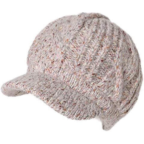 Fancet Womens 100% Merino Wool Knit Visor Beanie Newsboy Cap Winter Warm Cold Snow Weather Hat Girl Beige Mix Cover