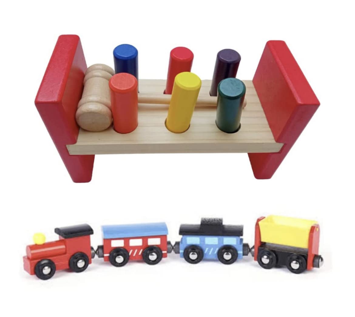 TOYARTSY Combo of Wooden Magnetic Train (4 Pcs) and Pounding Bench Wooden Toy with Mallet, Hammering Punch, and Drop Instruments (Hammer Bench) for Kids, Children (B0BT72DJNJ) Amazon Price History, Amazon Price Tracker