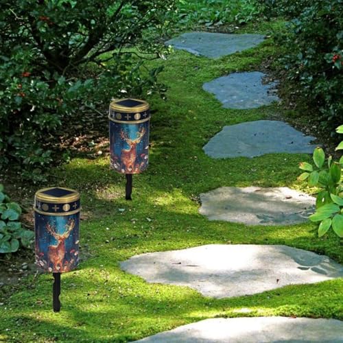 Image of Deer Fire Cemetery Solar Lights Water Resistant LED Flameless Candle Grave Lights Solar Powered Christmas Decorations Garden Decor Light for Prayer 2 Pcs