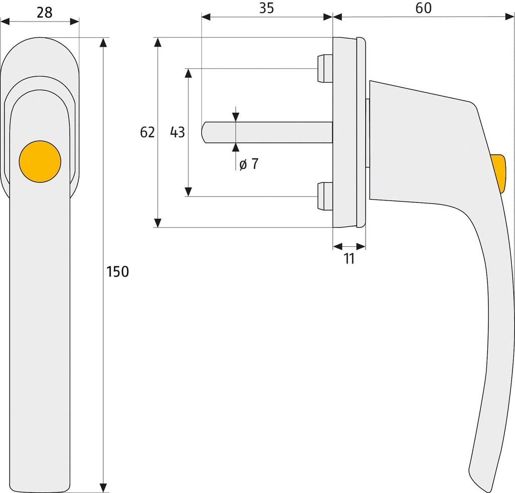 Maniglia per finestra di sicurezza per bambini, maniglia per finestra con bottone a pressione per una maggiore sicurezza, in alluminio bianco con perno lungo 35 mm (10 pezzi, RAL 9016)