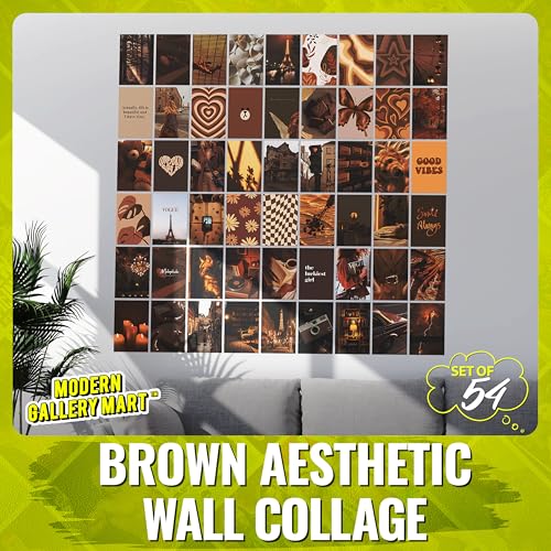 Image of MODERN GALLERY MART Pack of 54 Brown Aesthetic Wall Collage Kit Posters - 4 x 6 Inches Posters for Wall Decoration - Wall Art For Bedroom, Office, Living room, Dorm room - Glue Dots Included