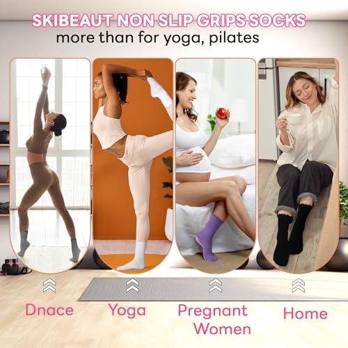 SkiBeaut Pilates Grips Socks- Yoga Women Non Slip Grippers Anti Skid Sticky Hospital Socks for Senior, 3 Pairs, US Size 5-94